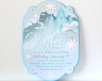 Frozen Ice Castle Birthday Invitation: ice palace, winter wonderland, snowflake party, icy birthday, princess party, royal party - LRD064P