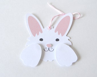 Bunny Gift Tags: cute fuzzy animal party, rabbit birthday, floppy ears, easter party, easter dinner, white rabbit, kids - LRD011TG