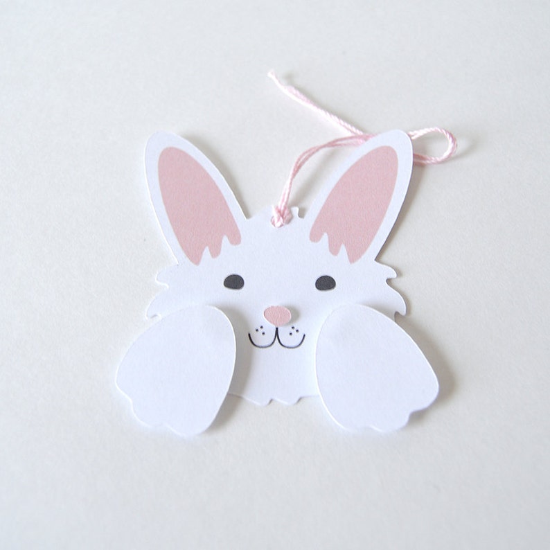 Bunny Gift Tags: cute fuzzy animal party, rabbit birthday, floppy ears, easter party, easter dinner, white rabbit, kids LRD011TG image 1