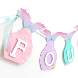 Mermaid Birthday Party Banner: An custom ocean themed mermaid banner with a textured fin and sequins  - LRD034D