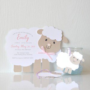 Little Lamb Invitation: Baptism, Christening, Baby Shower - LRD043P image 2