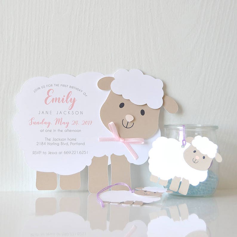 Little Lamb Invitation: Baptism, Christening, Baby Shower - LRD043P image 2