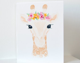 Watercolor Giraffe Art Print: wall art, baby decor, nursery art, baby name, kids room, baby shower gift, party decor - LRD019WA