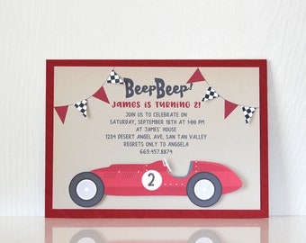 Vintage Race Car Birthday Invitation: 3D Printed Cards