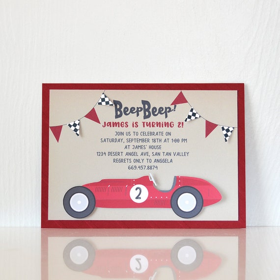 Vintage Race Car Invitation car party, boys birthday, kids party