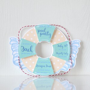 Pool Party Birthday Invitations: Glitter Life Preserver floatie customizable design for summer and spring celebrations