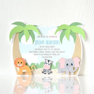 Ensemble de cartes 3D imprimées d'invitation à une fête d'anniversaire avec des animaux de la jungle