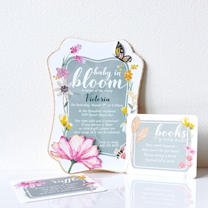 Invitación para baby shower con tema de bebé en flor: baby sparkle, es una niña, es un niño, revelación de género, brillo, bebé floreciendo, vintage - LRD041B