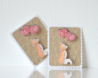Fox Be Mine Valentine Card Set: be my valentine, fox, kids valentine, kraft valentine, handmade, embossed card, mini card - LRD015V