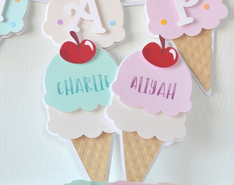 Ice Cream Cone Place Cards: birthday party, kids party, colorful place cards, pastel rainbow, cherry on top, layered - LRD023D