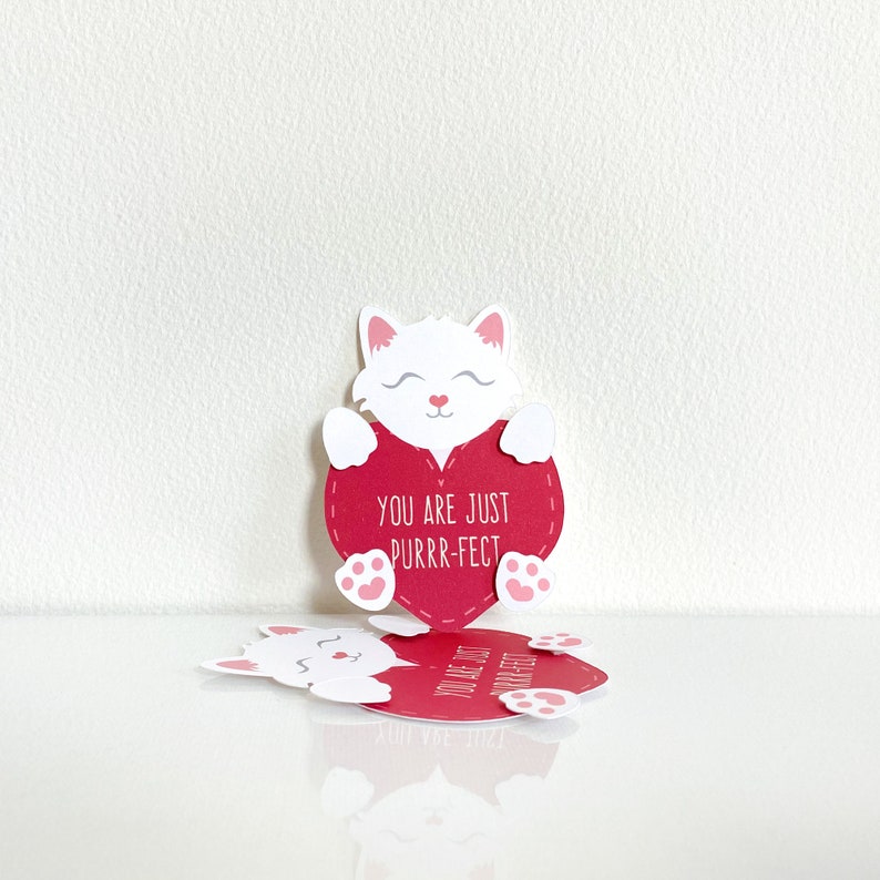 Mini Kitten Valentine's Card Set: cute cats heart cards, you are just perfect, purr-fect, white and red, sweet sayings, puns LRD003V image 3