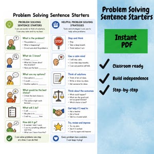Problem Solving Sentence Starters | Classroom Communication Visual | Autism & Inclusive Education | Instant Download | Social Script