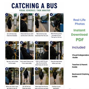 Busfahren, Visueller Stundenplan mit Fotos, Autismus, ADHS, Sonderpädagogik, Druckbares PDF, Aufgabenanalyse