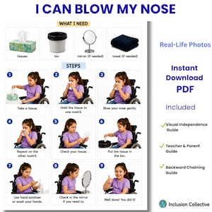 Blow Nose Visual Guide, Real Photo Task Analysis, Autism, Special Education (PDF)
