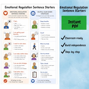 Emotional Regulation Sentence Starters | Classroom Communication Visual | Autism & Inclusive Education | Instant Download | Social Script