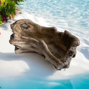 Faux Concrete Curved Driftwood Planter Pot, Curved Concrete Driftwood Planter, Faux Driftwood Planter Pot, Artificial Driftwood Planter