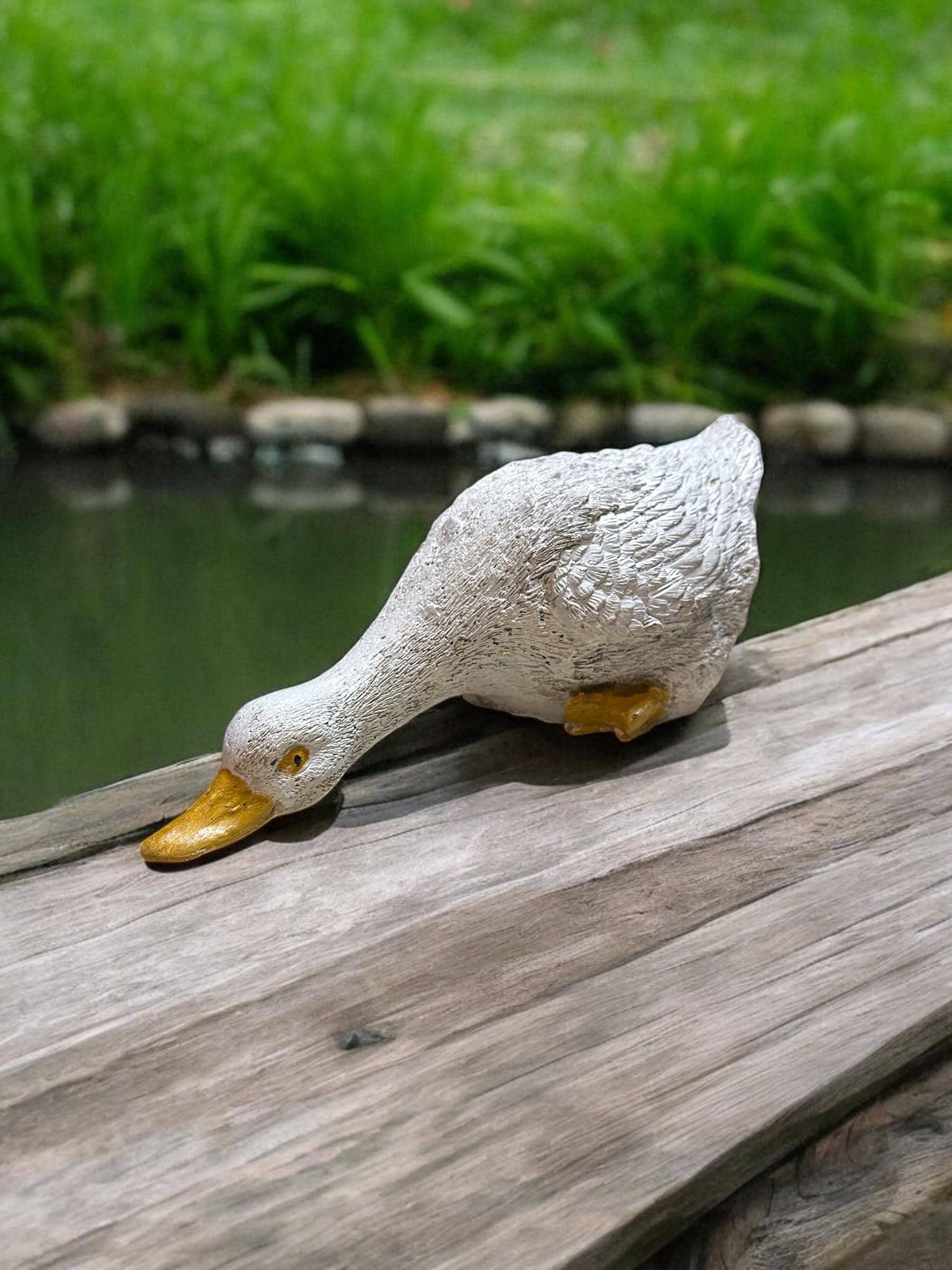 Handmade Leaning Concrete Duck Sculpture: Indoor/Outdoor Statue