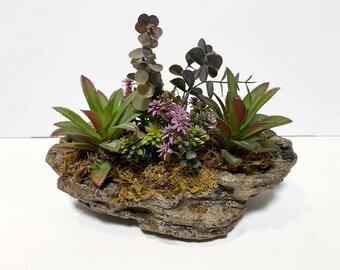 Faux Succulent Rock Arrangement, Artificial Succulent Arrangement, Faux Floral Arrangement