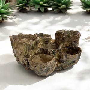 Minimaceta de hormigón con 6 agujeros para suculentas, hecha de madera flotante, minimaceta para suculentas hecha de madera flotante