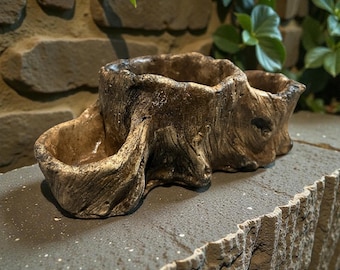 Mini Concrete Tree Stump Planter, 3 Hole Succulent Pot