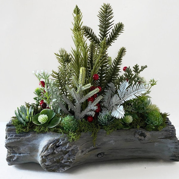 Artificial Christmas Tree Log Arrangement, Christmas Arrangement, Artificial Winter Log Arrangement
