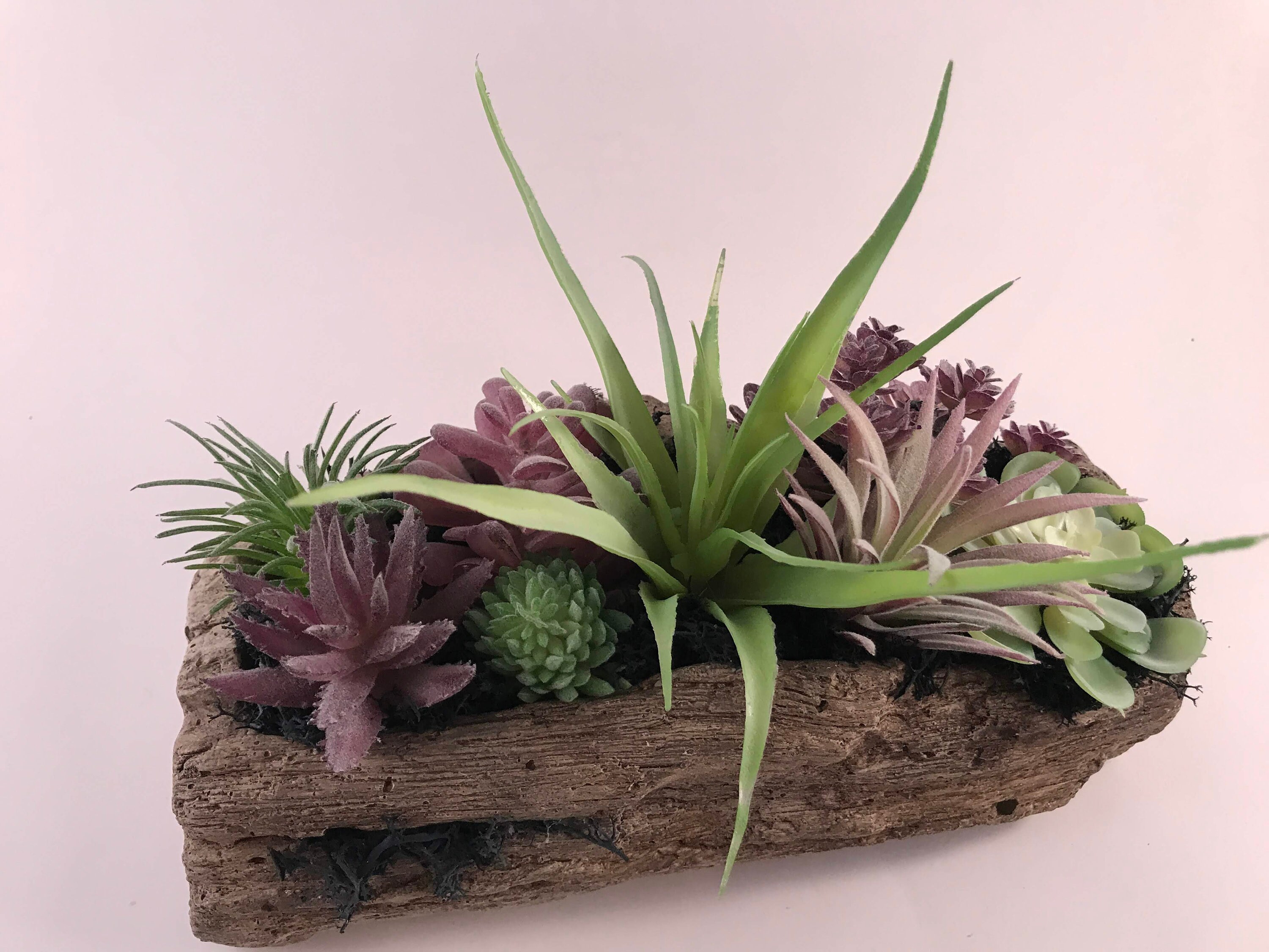 Faux Succulent Log Planter, Succulent Arrangement, Succulent Planter