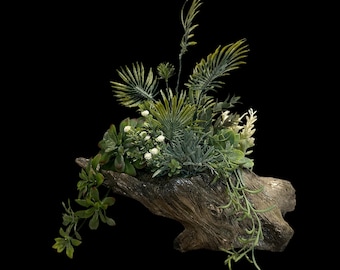 Artificial Succulent Centerpiece: Concrete Driftwood Planter