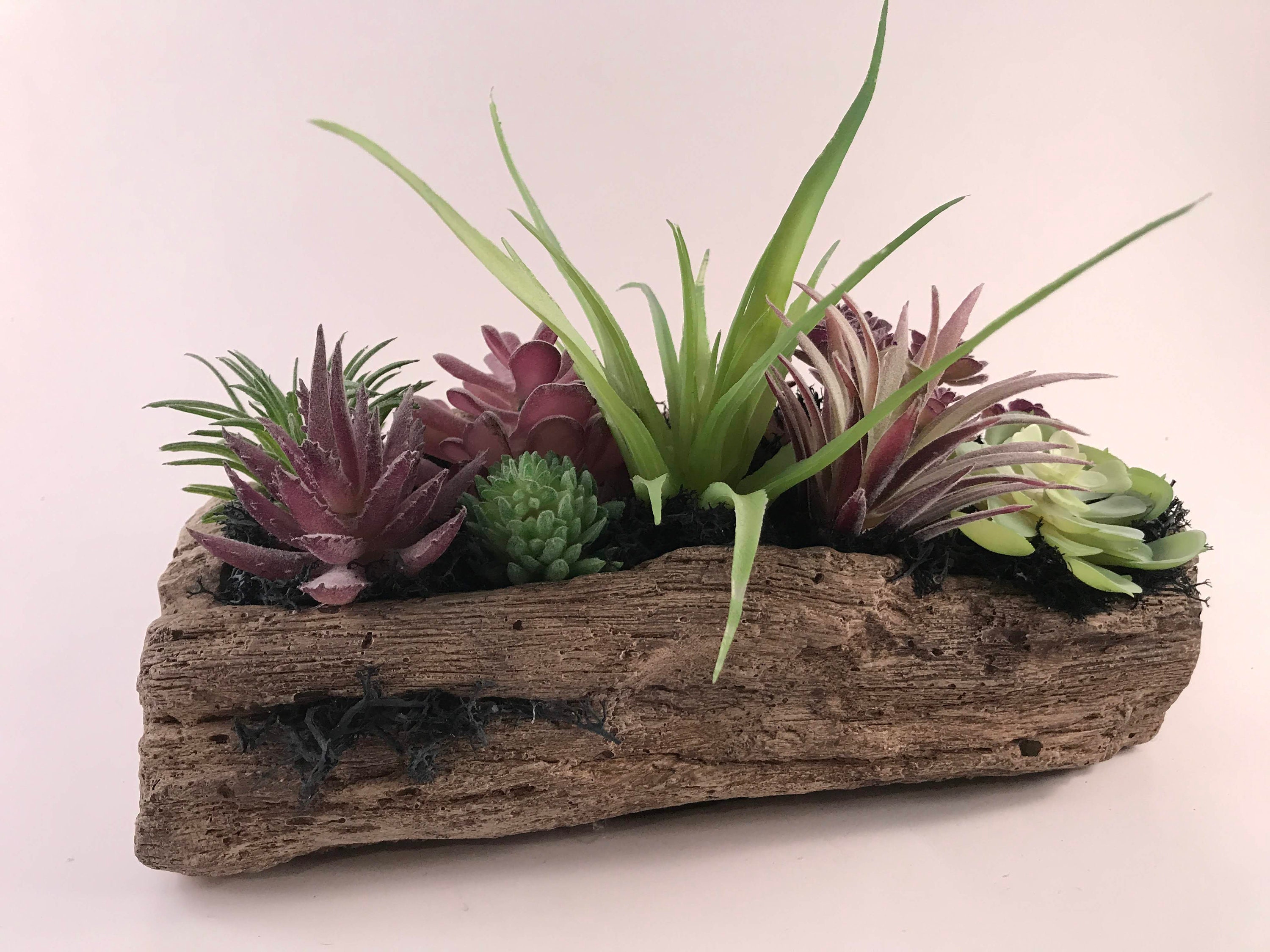 Faux Succulent Log Planter, Succulent Arrangement, Succulent Planter