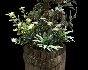 Faux Succulent Concrete Basket Planter, Artificial Succulent Arrangement