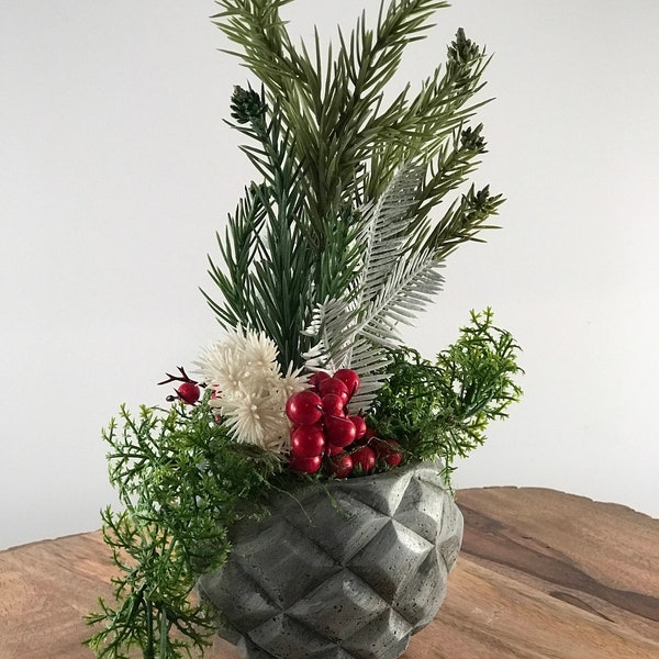 Faux Pineapple Planter, Floral Arrangement, Succulent Planter, Winter Decor, Faux Floral Arrangement