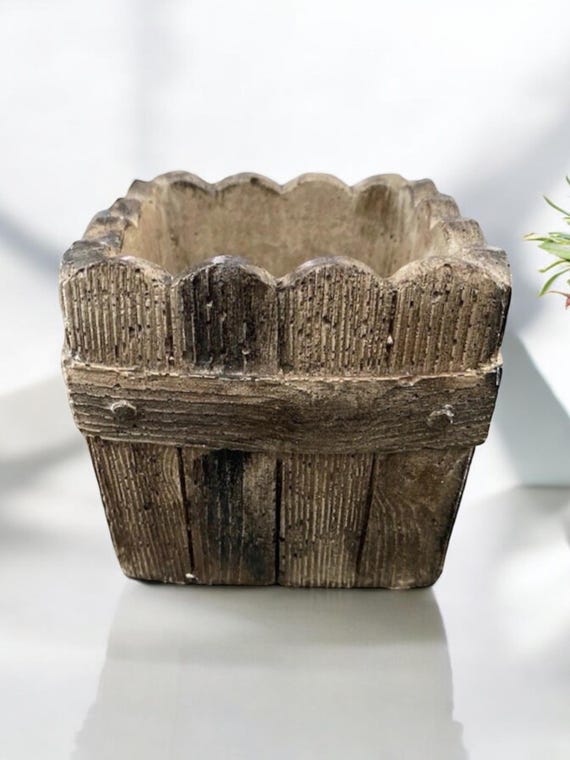 Concrete Wooden Plank Succulent Planter Box (4x4x4)