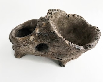 Faux Driftwood Concrete Succulent Planter Pot: Double Opening