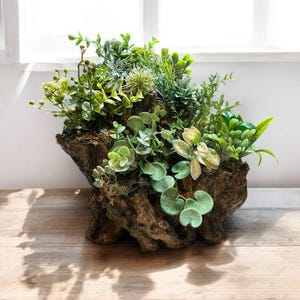 Concrete Tree Stump Artificial Succulent Arrangement