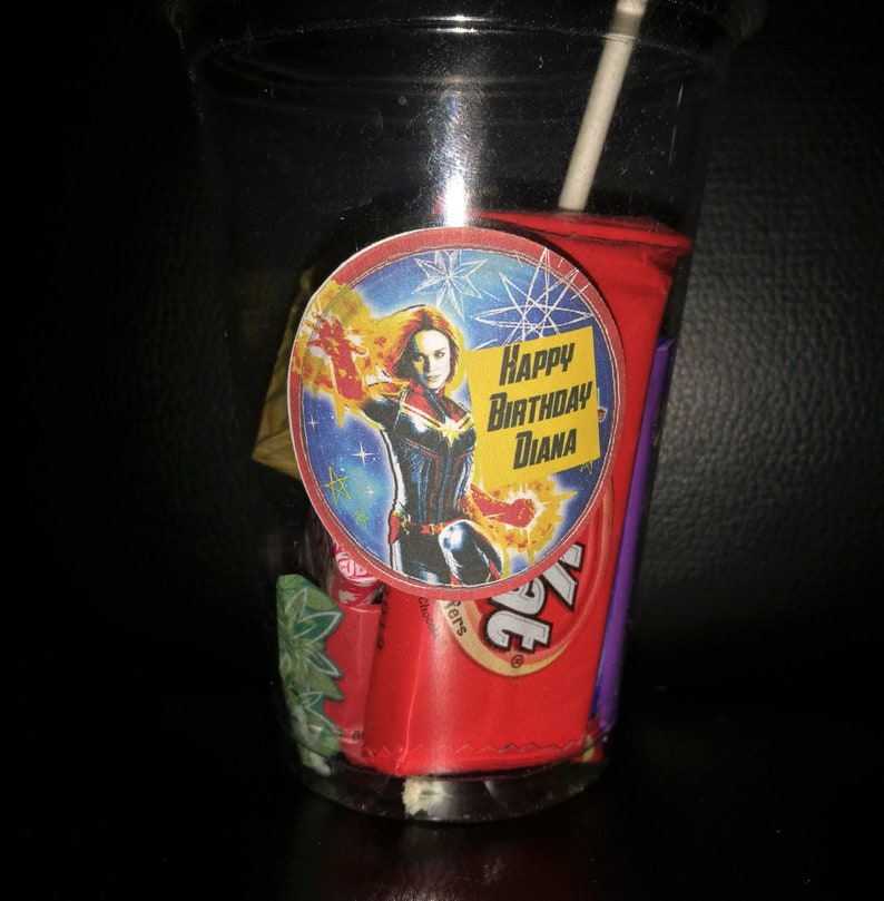 -: Peel /& Stick Personalized Captain Marvel Birthday KissCandyNuggetsMini bubblesWater BottleGoody Bags labelsstickers **