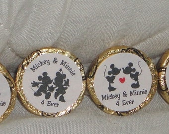 100 PERSONALIZED Mickey & Minnie Mouse Wedding/Engagement/Anniversary Kiss/mini bubbles Labels @*Peel N Stick