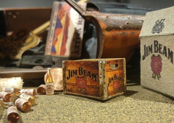 miniature diorama wooden crate 1/18 with bottles
