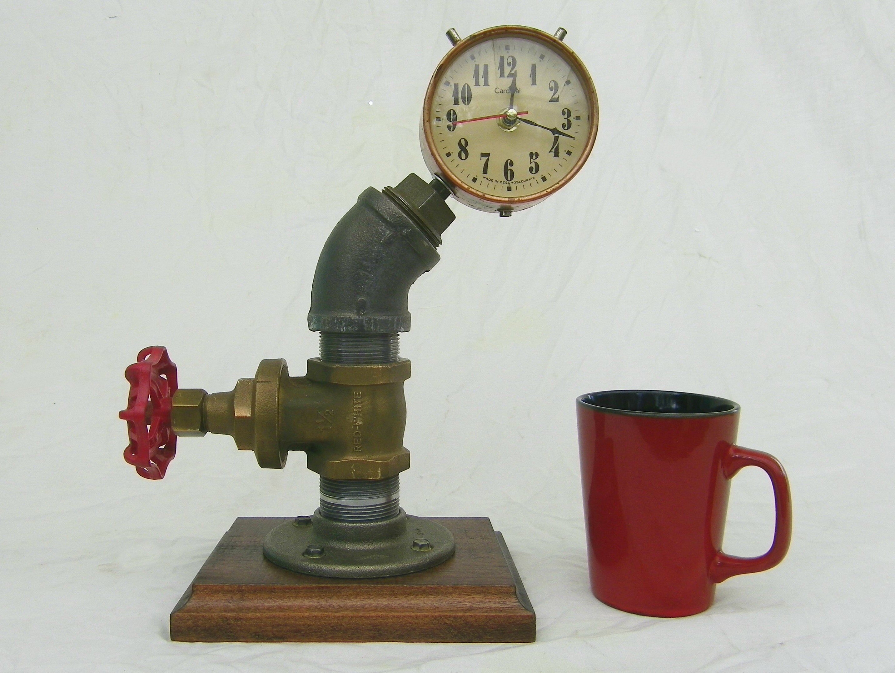 Desk Clock Black Iron Pipe Steampunk Upcycled Vintage Etsy