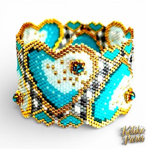 DIY VALENTINE Bracelet heart Patterns with several stitch Peyote for bangle (Open or closed) and traditional Peyote