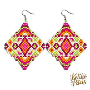 MERIDA - Kleurrijke geometrische oorbellen PDF - Miyuki Peyote Brick Stitch patroon