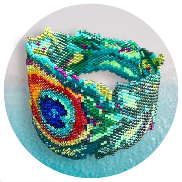 DIY Schémas Bracelet PEACOCK FEATHER pour tissage peyote et brick stitch