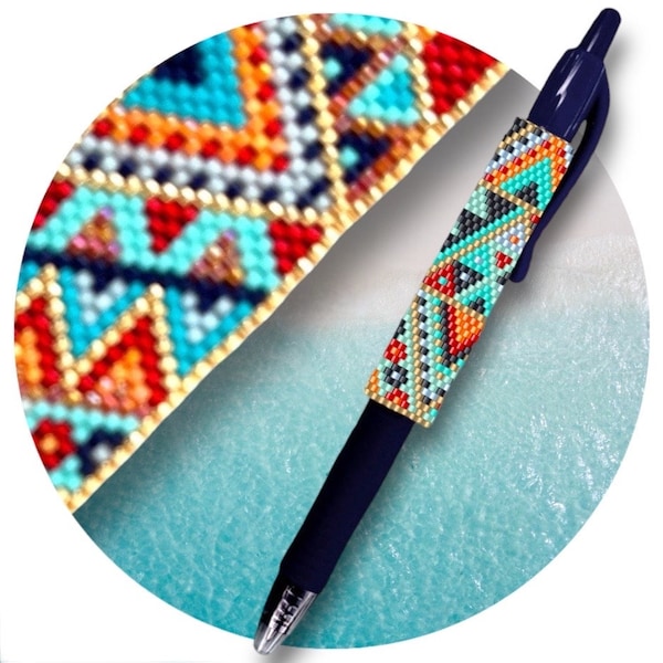 DIY Geometric Pen Cover Pattern peyote weaving - YUCATAN