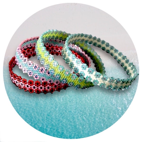 DIY Peyote bracelet pattern bangle or with clasp, 4 bracelets  PRIMEVERES