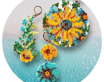 DIY 3 SPRING pendant patterns Peyote and brick stitch