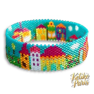 Schemi fai da te per braccialetti PUEBLOS MAGICOS per punto peyote - Brick Stitch and Loom