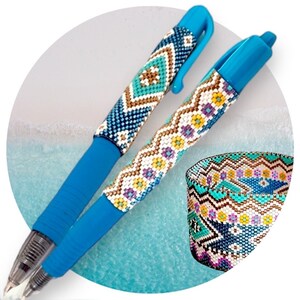 DIY Pen Cover Pattern peyote weaving with geometric design - HENRIETTA