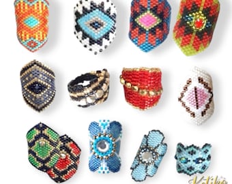 DIY-set 1 van 12 patronen voor ringen met peyote- of baksteensteek.