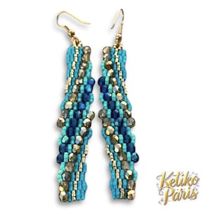 DIY Miyuki hanger weefpatroon om BLUE WAVE oorbellen te maken