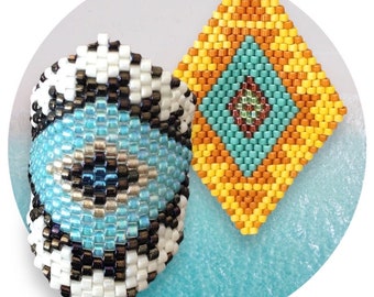 DIY CHEKEERO Peyote or brick stitch ring and pendant Pattern