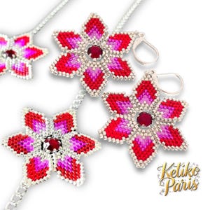 Padrão de tecelagem de tijolos com pingente Miyuki faça você mesmo para fazer um colar, broche ou brincos: FLEUR PADUE