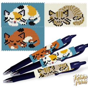 DIY Peyote Weave Pen Cover Muster - Tabby, Calico und Ginger Cats - 3er Set